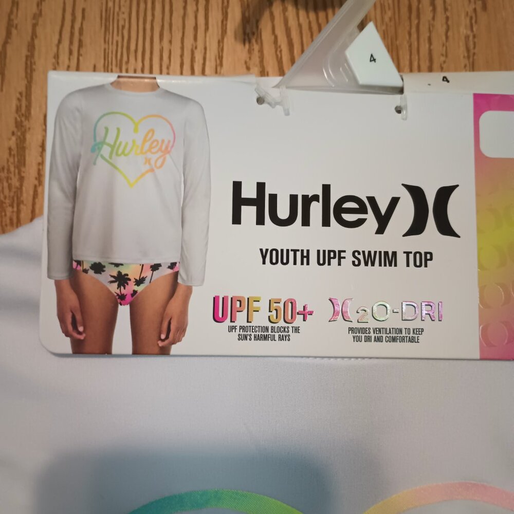 NEW Hurley Girl's Long Sleeve Dri-Fit UPF 50+ Swim Shirt White - Picture 6 of 9
